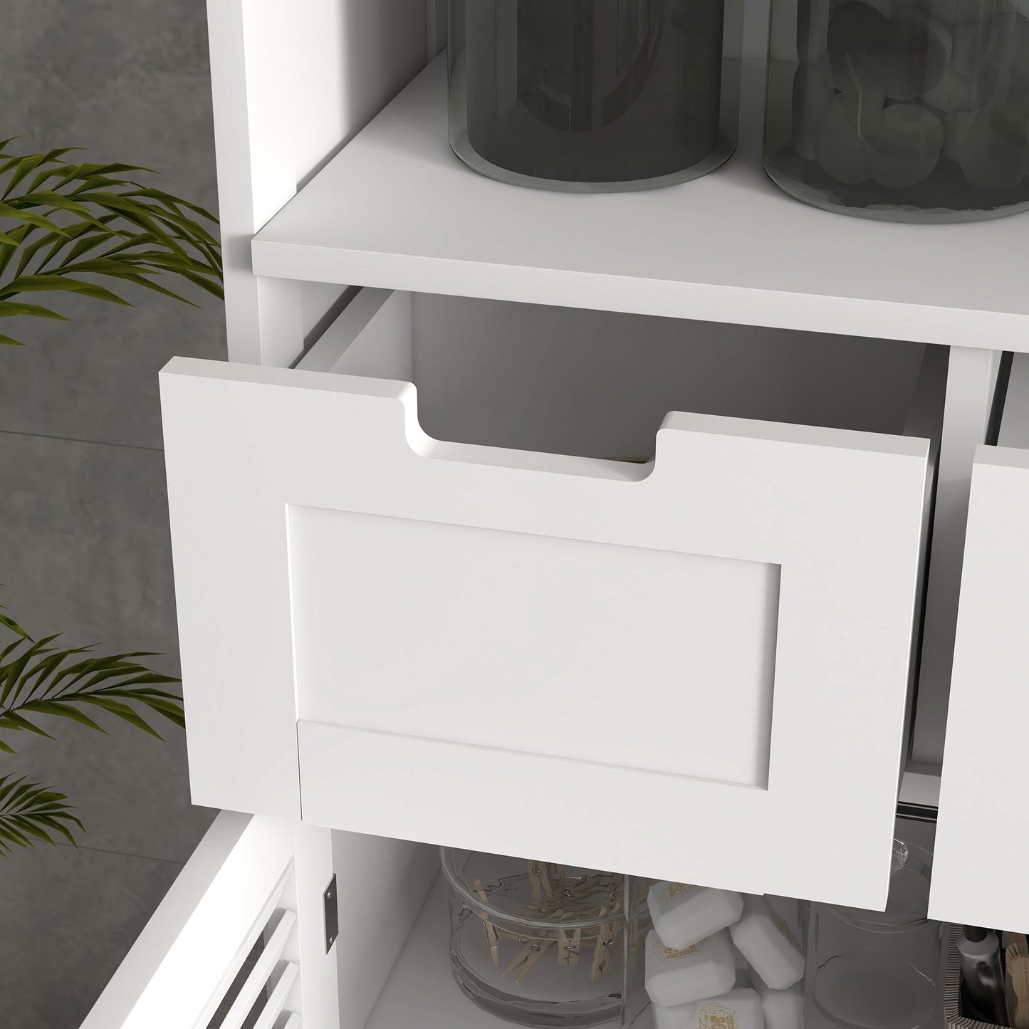 Kleankin Bathroom Storage Unit with Louvred Doors, Bathroom Floor Cabinet with Drawers, Open Shelf and Adjustable Shelf