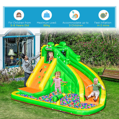 Outsunny 5 in 1 Kids Bouncy Castle Large Crocodile Style Inflatable House Slide Basket Water Pool Climbing Wall for Kids Age 3-8, 3.85 x 2.85 x 2.25m