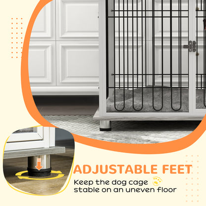 Large Dog Crate Furniture Side Table | Washable Cushion | Lockable Door | Steel Wire Ventilation | Large Dogs up to 35kg | 105 x 68 x 75cm | Graphite