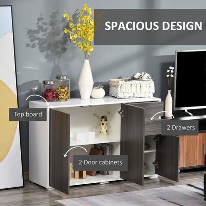 High Gloss Sideboard, Side Cabinet, Push-Open Design with 2 Drawer for Living Room, Bedroom, Light Grey and White