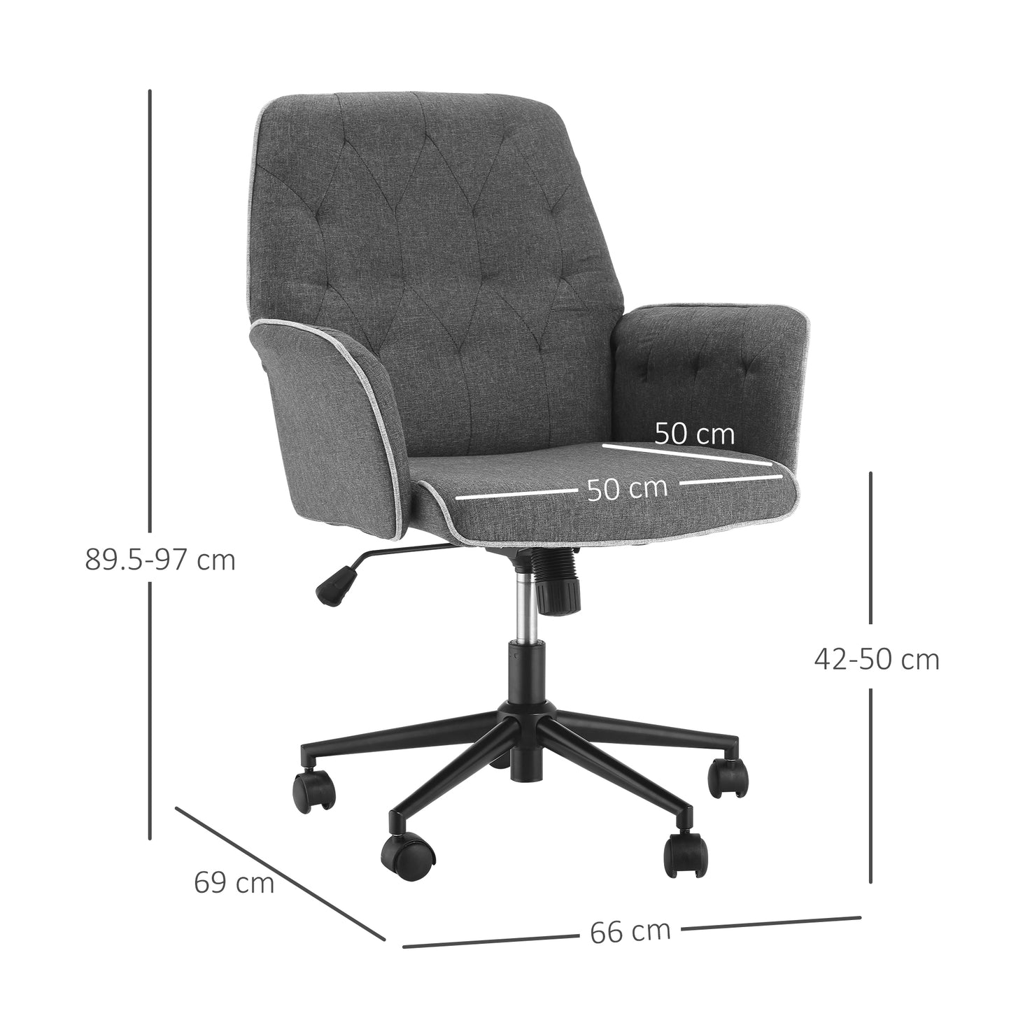 Linen Office Swivel Chair Mid Back Computer Desk Chair with Adjustable Seat, Arm - Grey