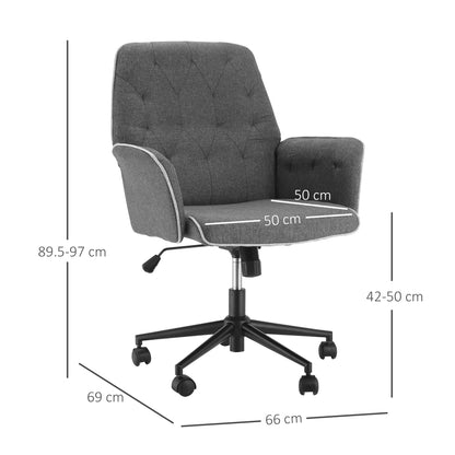Linen Office Swivel Chair Mid Back Computer Desk Chair with Adjustable Seat, Arm - Grey