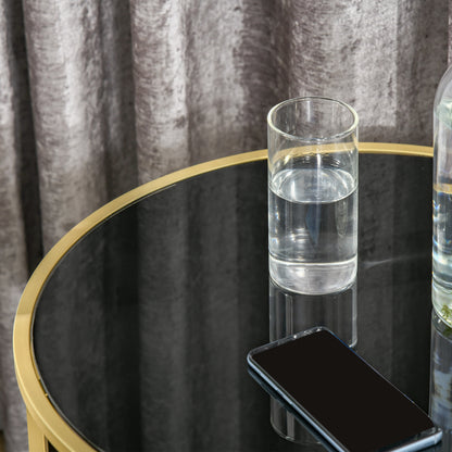 Round Side Table Modern Coffee Tables with Gold Metal Base, Table with Tempered Glass Tabletop, for Living Room, Bedroom, dining room