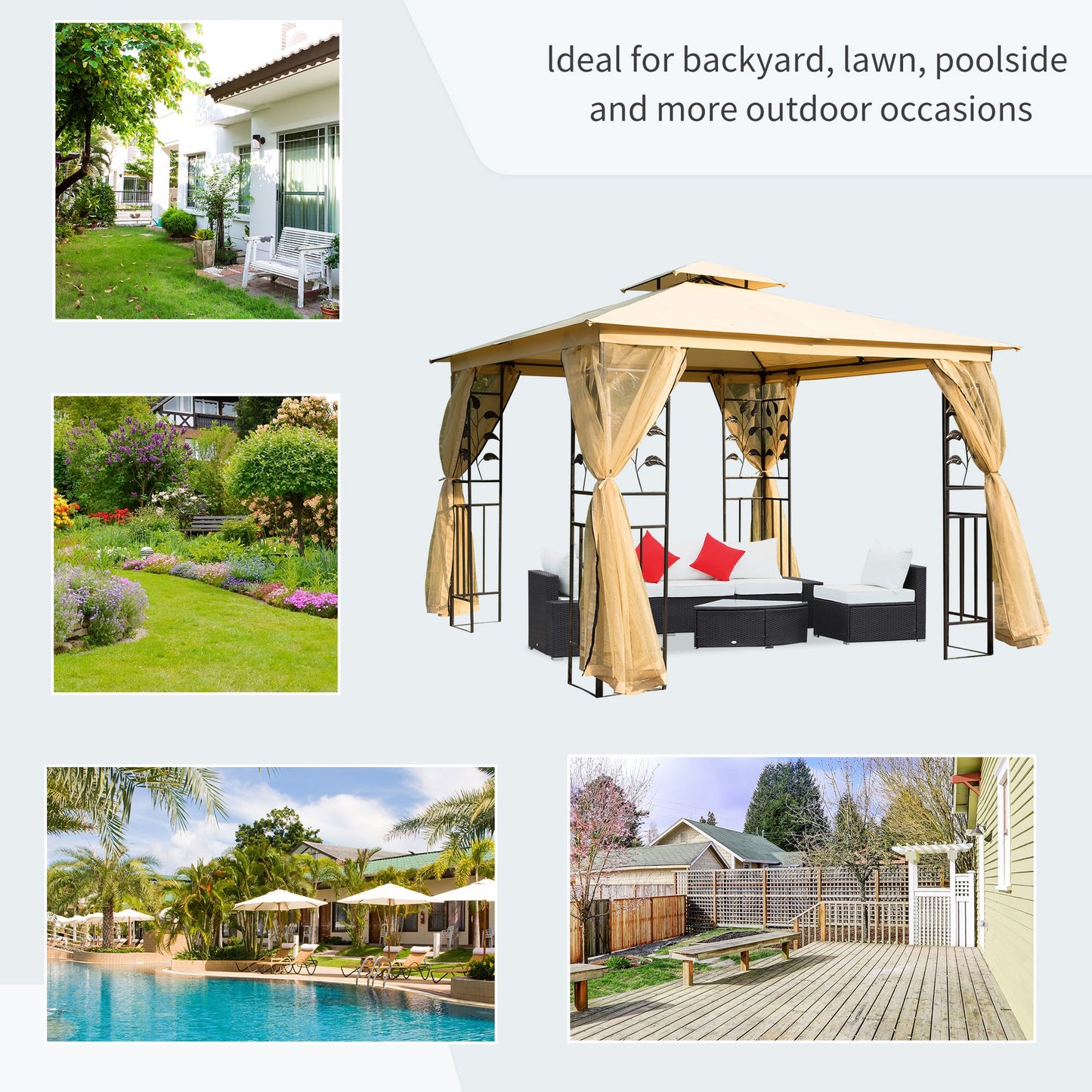 Outsunny 3x3 m Double Top Gazebo-Beige