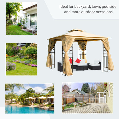 Outsunny 3x3 m Double Top Gazebo-Beige