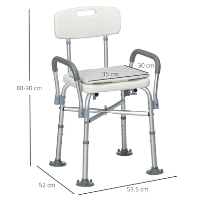 Aluminium Shower Chair With Backs & Arms, Height Adjustable Shower Seat , Removable Padded Cushion Bath Stool