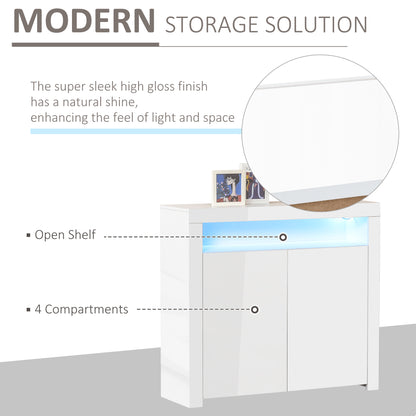 High Gloss LED Cabinet Cupboard Sideboard Buffet Console with RGB Lighting for Entryway, Dining Area, Living Room, White