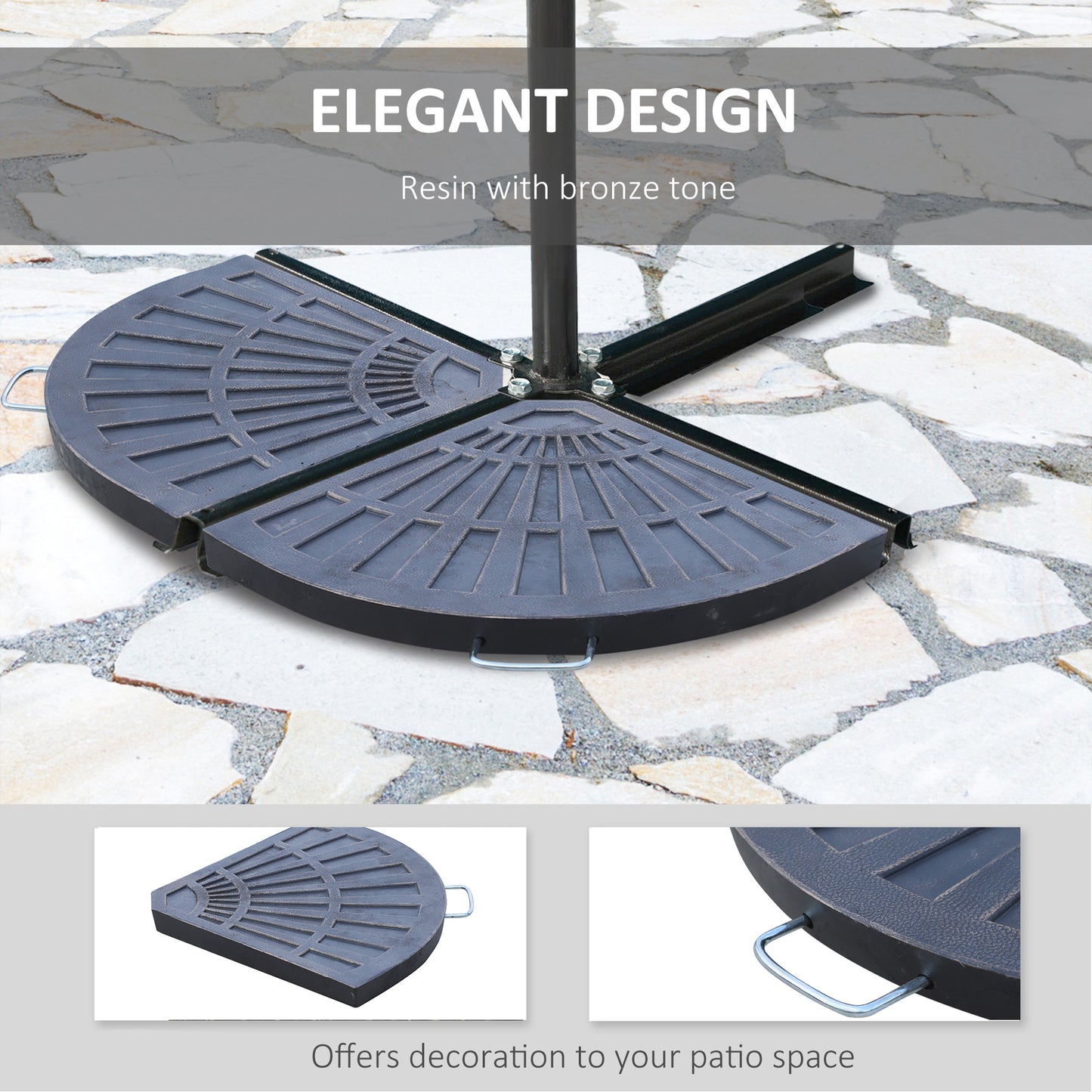 Outsunny 2 PieceFlabelliform Parasol Base Resin Umbrella Stand Weights for Cantilever Parasol with Handles, Bronze