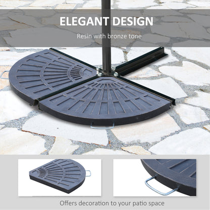 Outsunny 2 PieceFlabelliform Parasol Base Resin Umbrella Stand Weights for Cantilever Parasol with Handles, Bronze