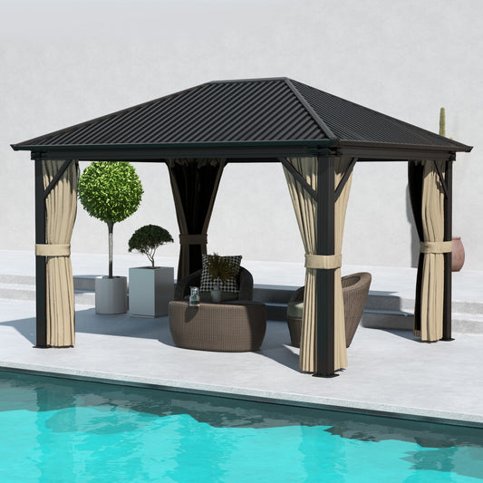 Outsunny 3.6 x 3m Aluminium Frame Hardtop Gazebo With  Accessories