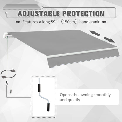 Outsunny Window Awning Canopy Garden Outdoor Shelter Patio Sun Shade UV Blocker Light Weight Aluminium Frame w/ Hand Crank 3 x 2m Light Grey