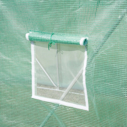 Outsunny 6 x 3 m Large Walk-In Greenhouse Garden Polytunnel Greenhouse with Steel Frame, Zippered Door and Roll Up Windows, Green
