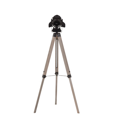 Industrial Style Tripod Floor Lamp Vintage Spotlight Reading Lamp w/ Wood Metal Legs E27 Base Versatile Use For Living Room Bedroom