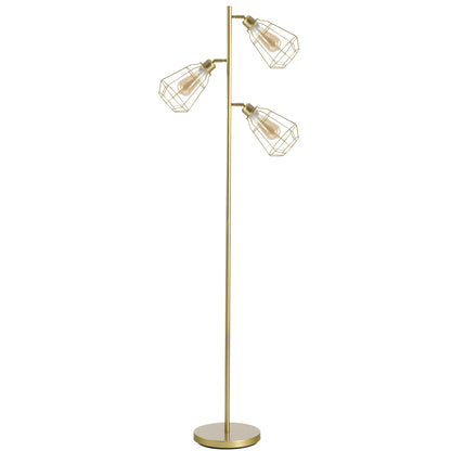 Retro Style Practical Tree Floor Lamp 3 Angle Adjustable Lampshade Steel Base for Living Room Bedroom Office Gold 165cm