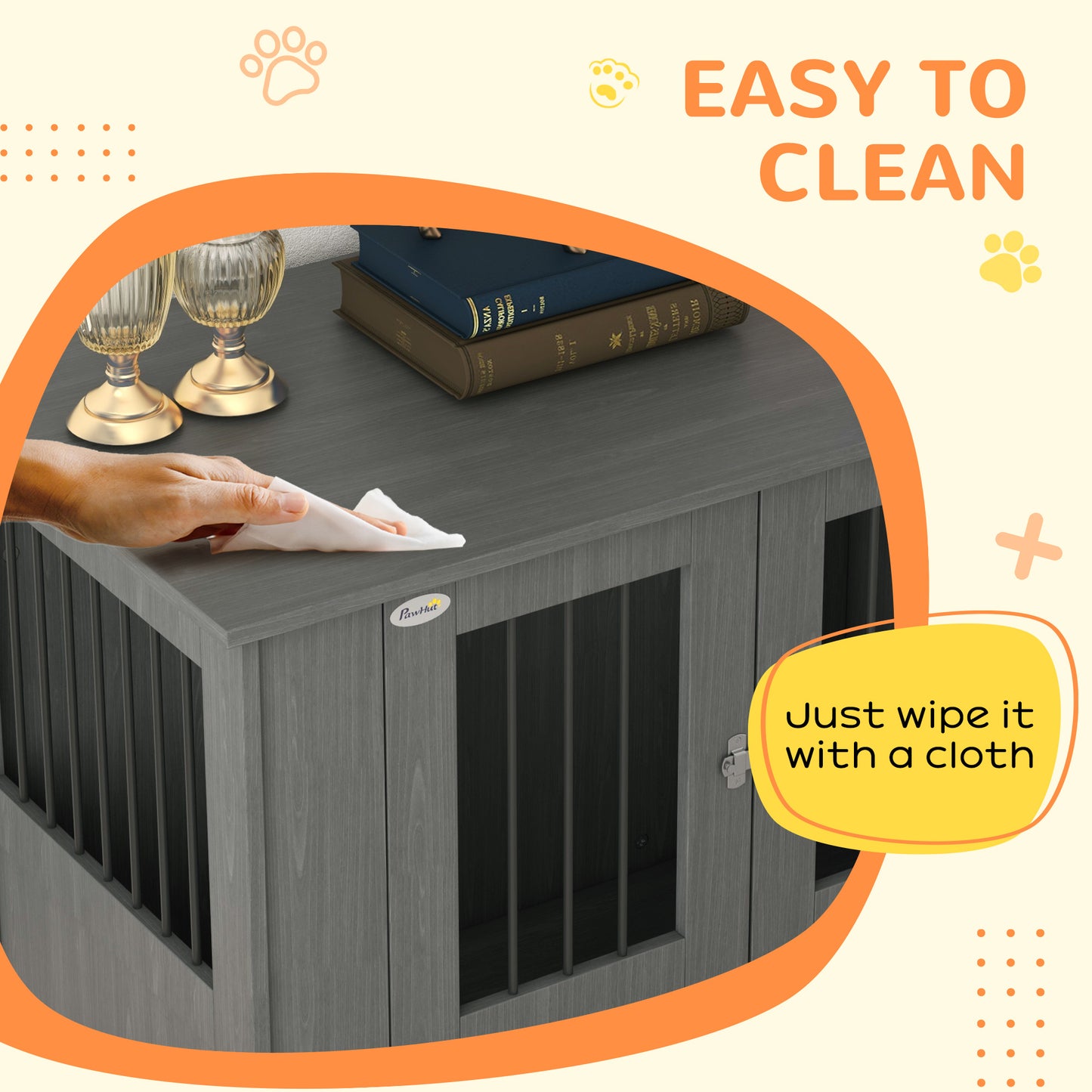Dog Crate Furniture Side Table | Magnetic Door & Bolt | Elevated Base | Steel Bar Ventilation | Medium & Large Dogs up to 40kg | 100 x 55 x 80cm | Grey