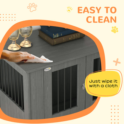 Dog Crate Furniture Side Table | Magnetic Door & Bolt | Elevated Base | Steel Bar Ventilation | Medium & Large Dogs up to 40kg | 100 x 55 x 80cm | Grey