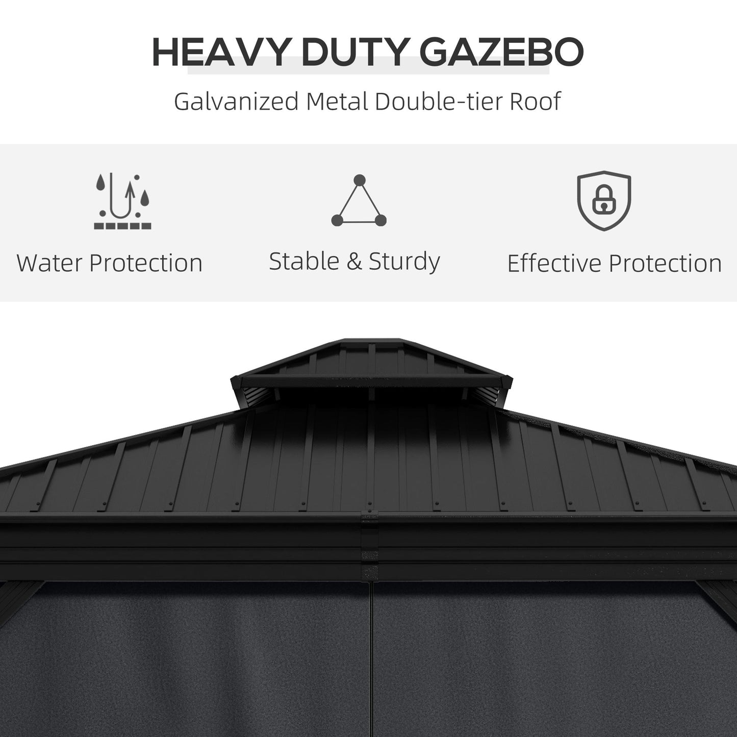 Outsunny 3 x 3.7m Outdoor Hardtop Gazebo Canopy Aluminum Frame with 2-Tier Roof & Mesh Netting Sidewalls for Patio, Dark Grey