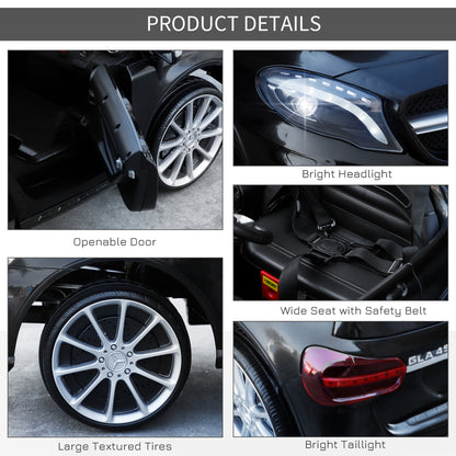 Children Ride On Car Mercedes Benz GLA Licensed 6V Battery Rechargeable Headlight Music Remote Control  High/Low Speed Toy Black