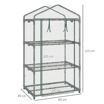 Outsunny 3 Tier Mini Greenhouse Portable Garden Grow House with Roll Up Door and Wire Shelves, 69L x 49W x 125H cm, Clear