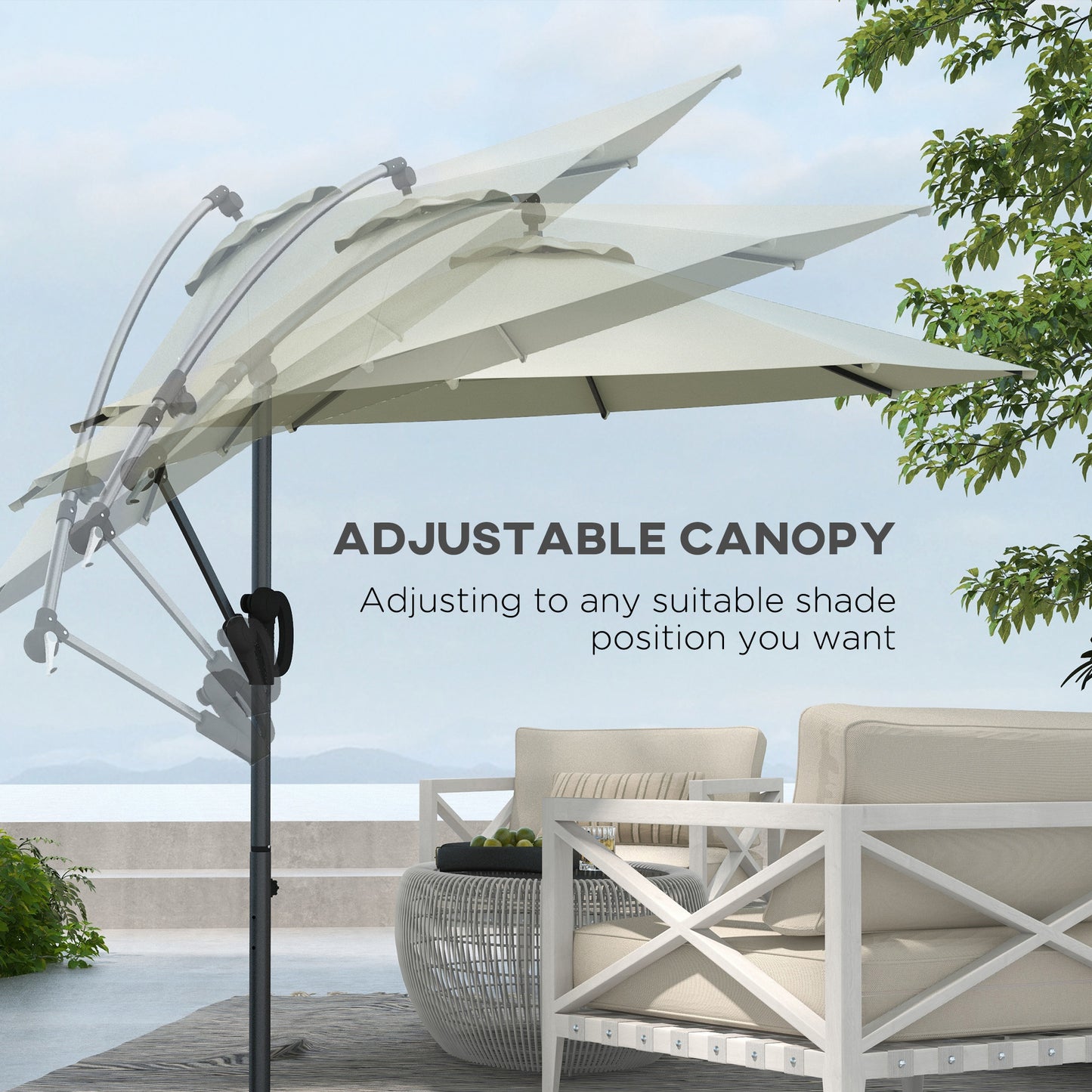 Outsunny 3(m) Cantilever Banana Parasol With Cross Base & Crank Handle, Tilt And 8 Ribs, Round Hanging Patio Umbrella For Outdoors - Cream