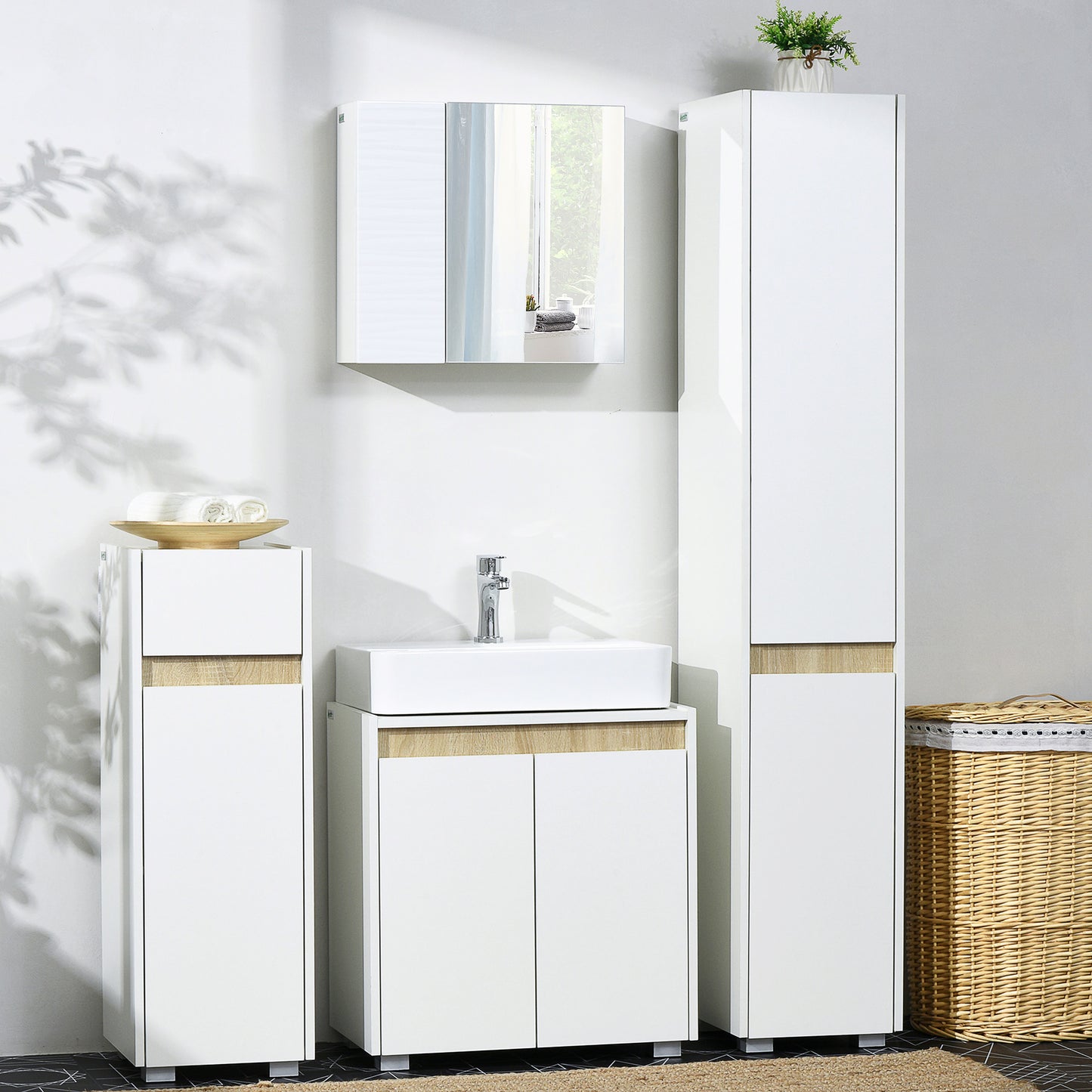 Kleankin Modern Bathroom Sink Cabinet, Floor Standing Under Sink Cabinet, Freestanding Storage Cupboard with Double Doors, White