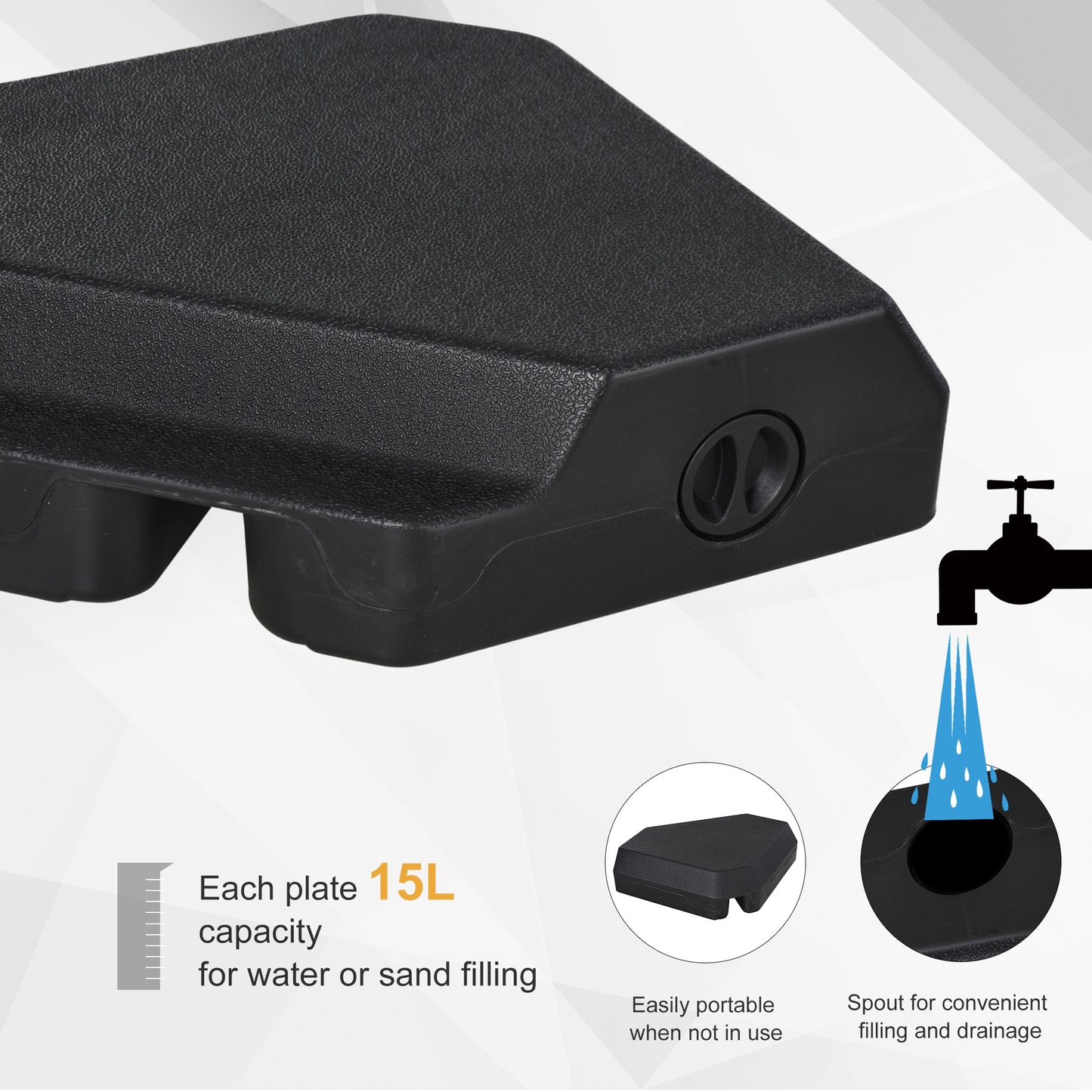 Outsunny 4 PieceFillable Parasol Base w/ Steel Cross Base Garden Umbrella Stand Weight Umbrella Sand Water Plastic Black