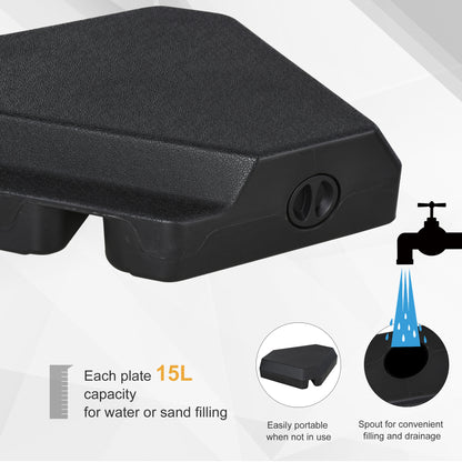 Outsunny 4 PieceFillable Parasol Base w/ Steel Cross Base Garden Umbrella Stand Weight Umbrella Sand Water Plastic Black