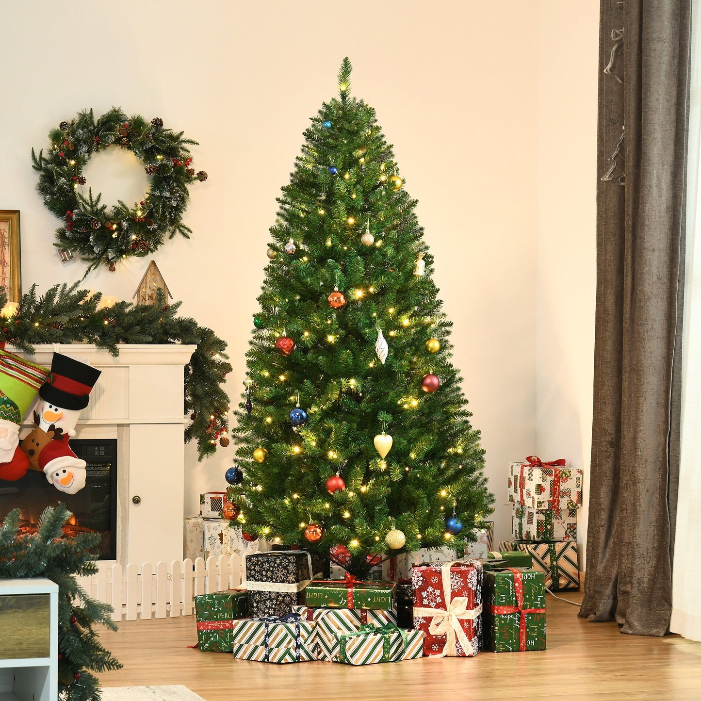 6ft Prelit Christmas Tree Artificial Tree Warm White LED Light Holiday Home Decoration, Green