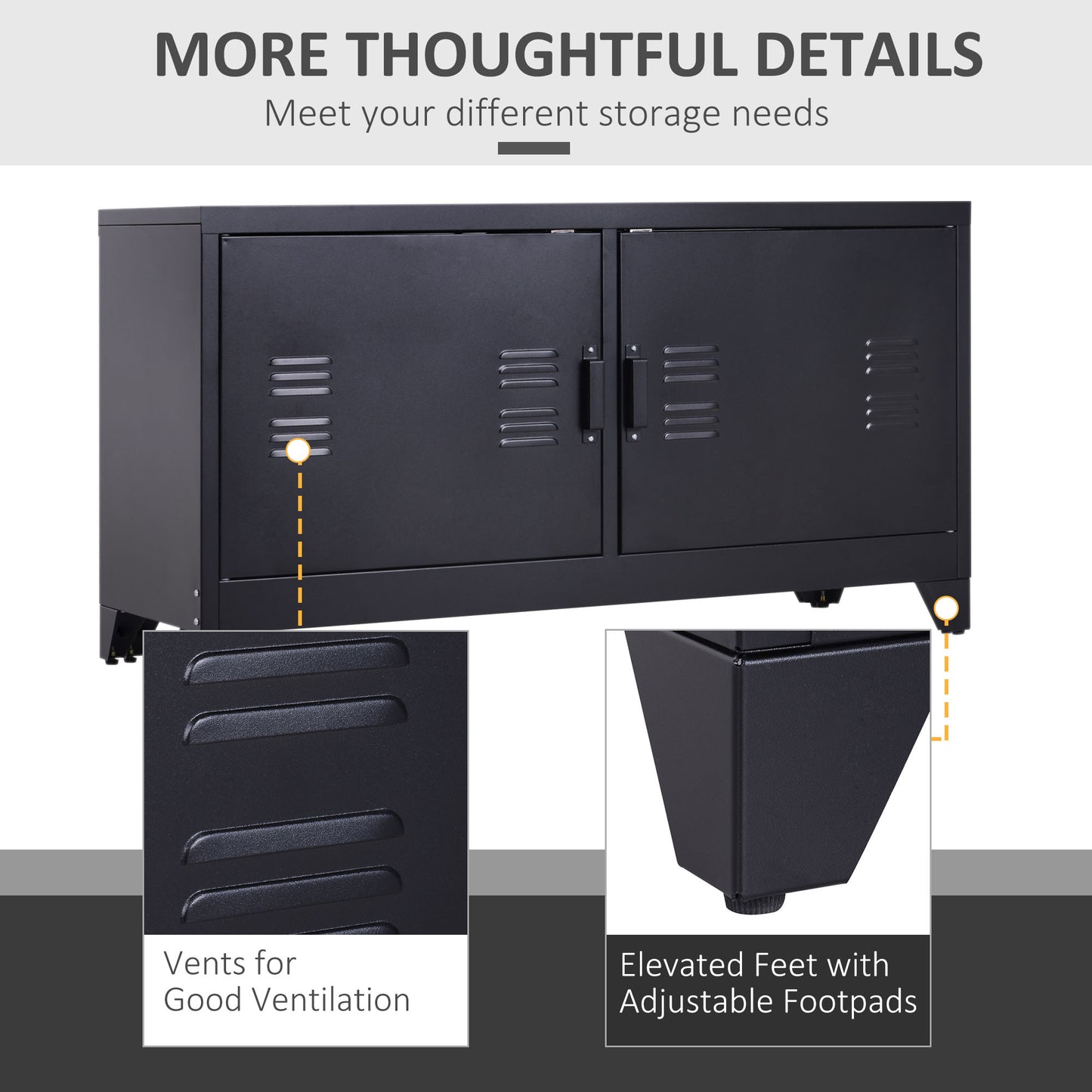 Industrial TV Cabinet Stand Media Centre Steel Shelf Doors Storage System DVD Recorder Receiver Unit - Black