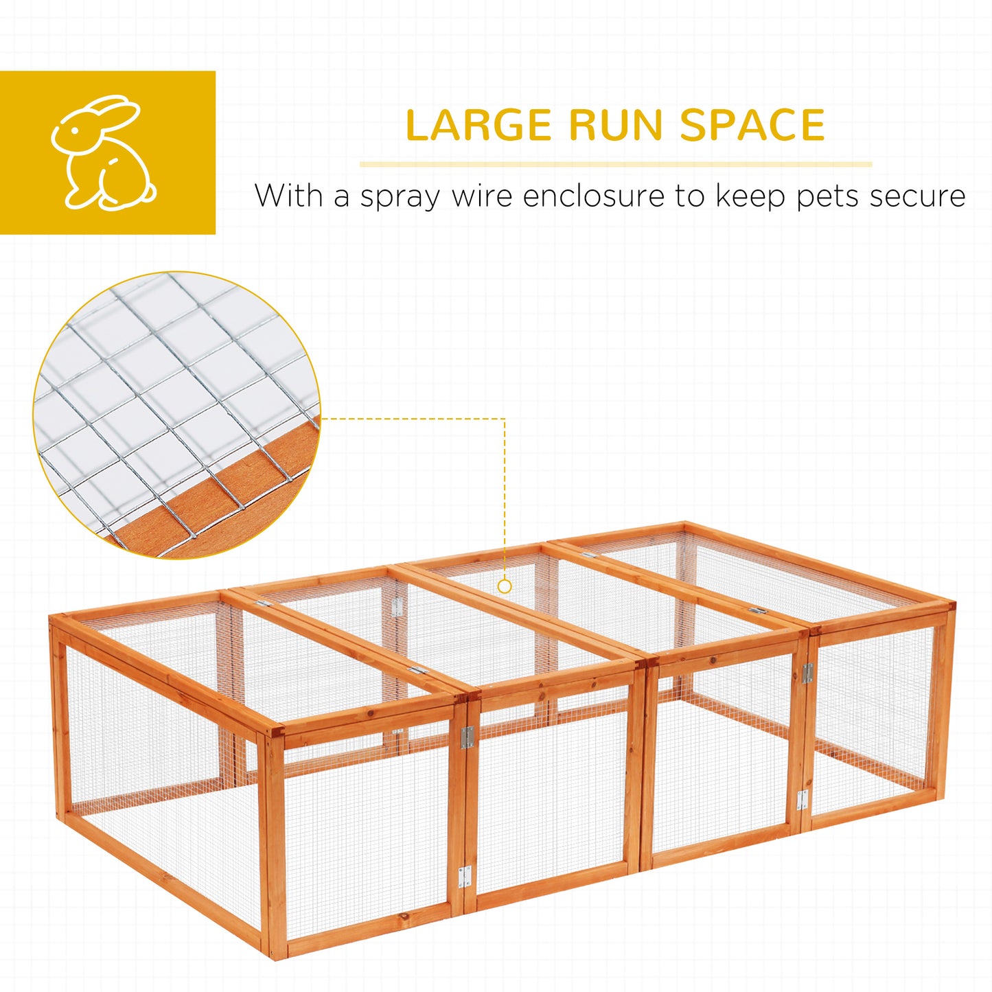 Pawhut Wooden Rabbit Hutch Outdoor, Guinea Pig Hutch, Bunny Cage with Wire Mesh Safety Run Play Space