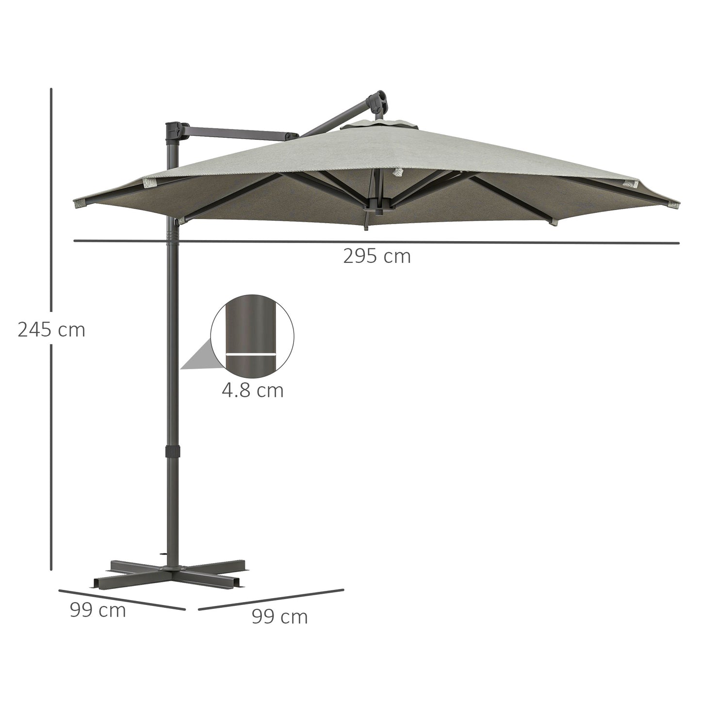 Outsunny 3 m Cantilever Banana Parasol with Cross Base, 360° Rotation Patio Umbrella with Crank Handle, Tilt, Beige