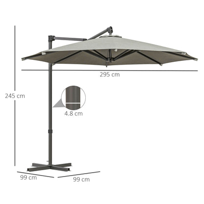 Outsunny 3 m Cantilever Banana Parasol with Cross Base, 360° Rotation Patio Umbrella with Crank Handle, Tilt, Beige