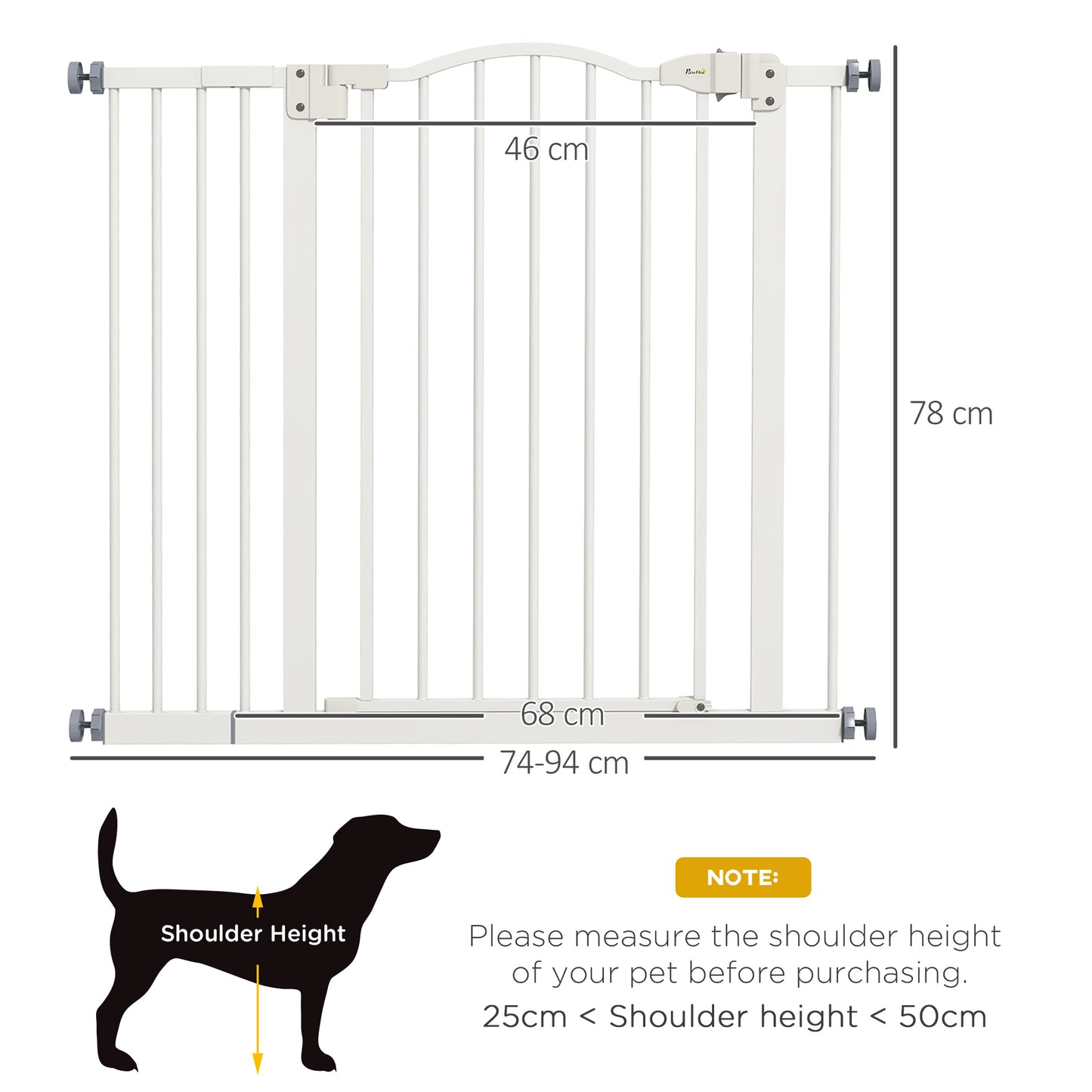 PawHut Metal 74-100cm Adjustable Pet Baby Gate Safety Barrier w/ Auto-Close Door White