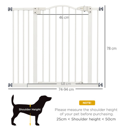 PawHut Metal 74-100cm Adjustable Pet Baby Gate Safety Barrier w/ Auto-Close Door White