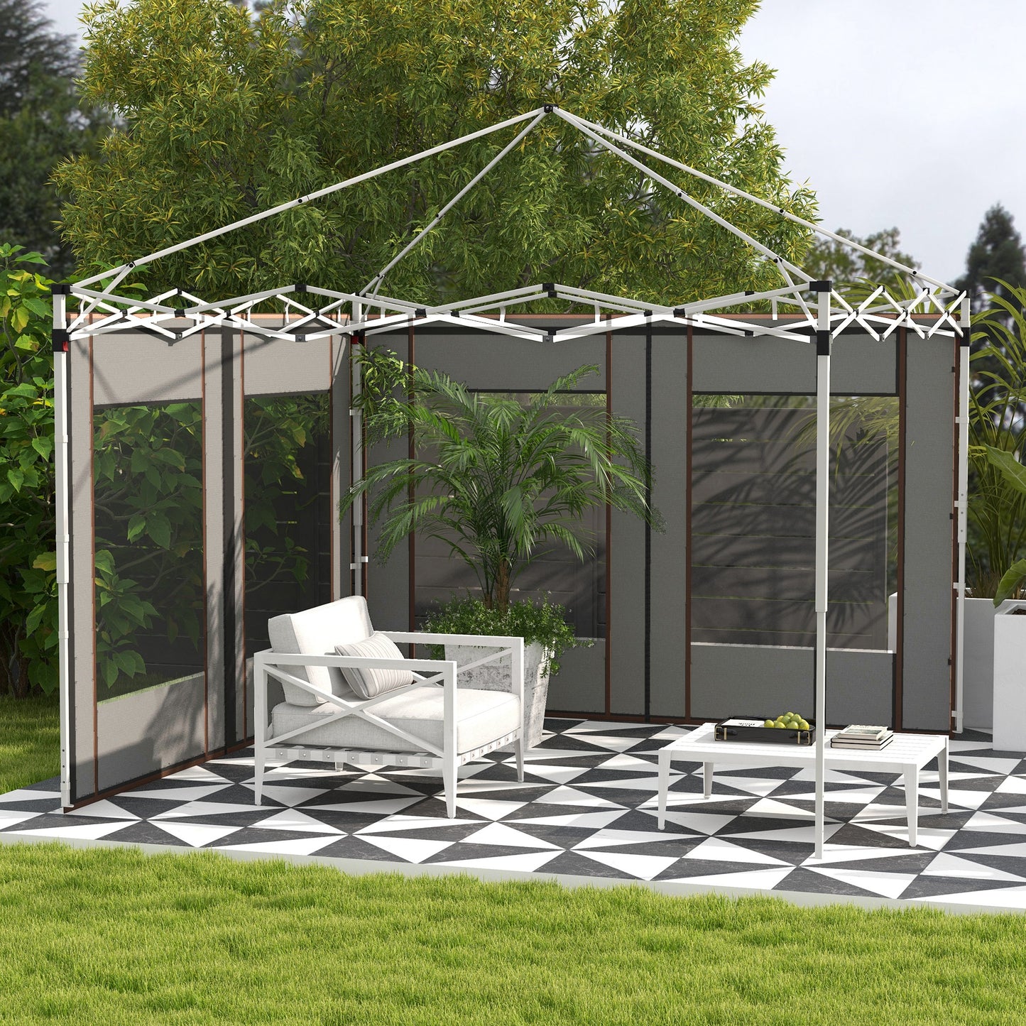 Outsunny Gazebo Side Panels, 2 Pack Sides Replacement, for 3x3(m) or 3x6m Pop Up Gazebo, with Doors and Windows, Grey