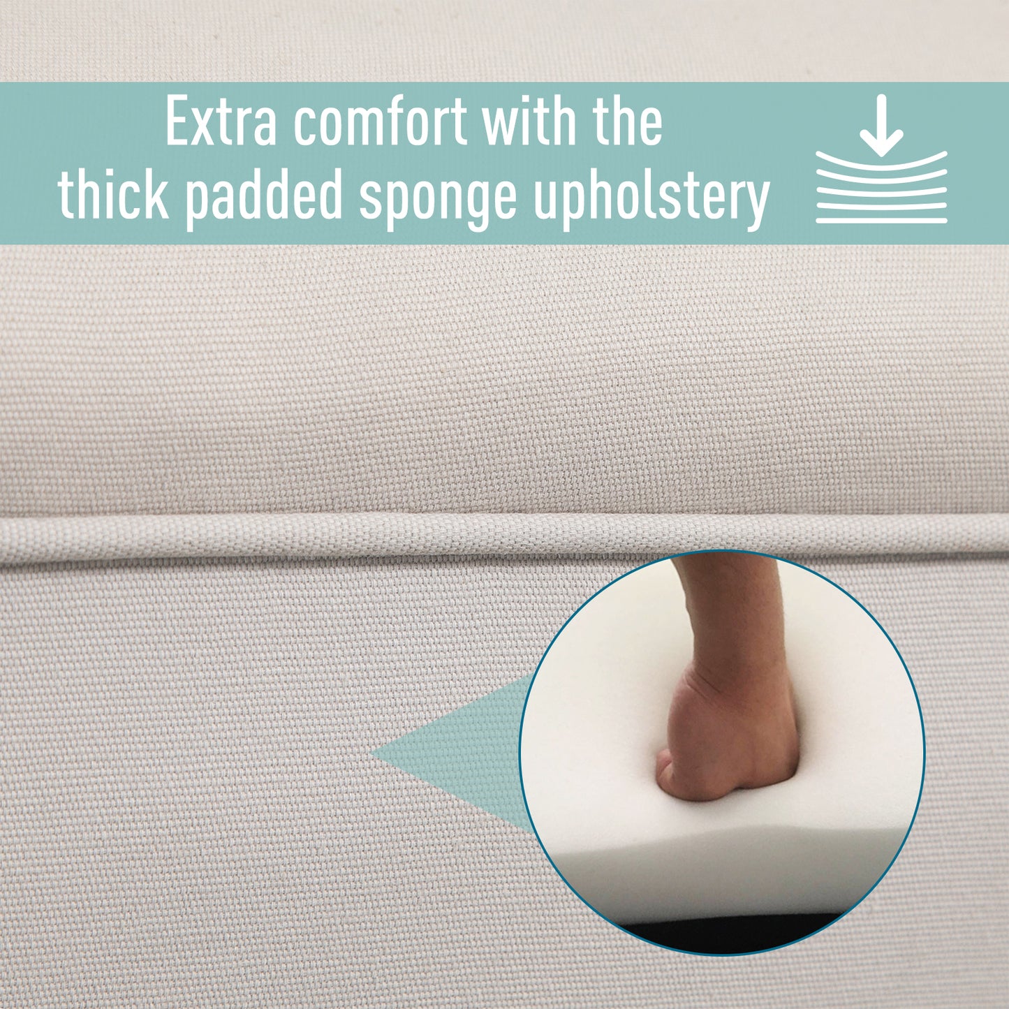 Small Linen Upholstered Ottoman Bench Rolled Arm End Chair, Wood Legs, Grey