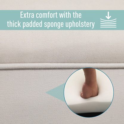 Small Linen Upholstered Ottoman Bench Rolled Arm End Chair, Wood Legs, Grey