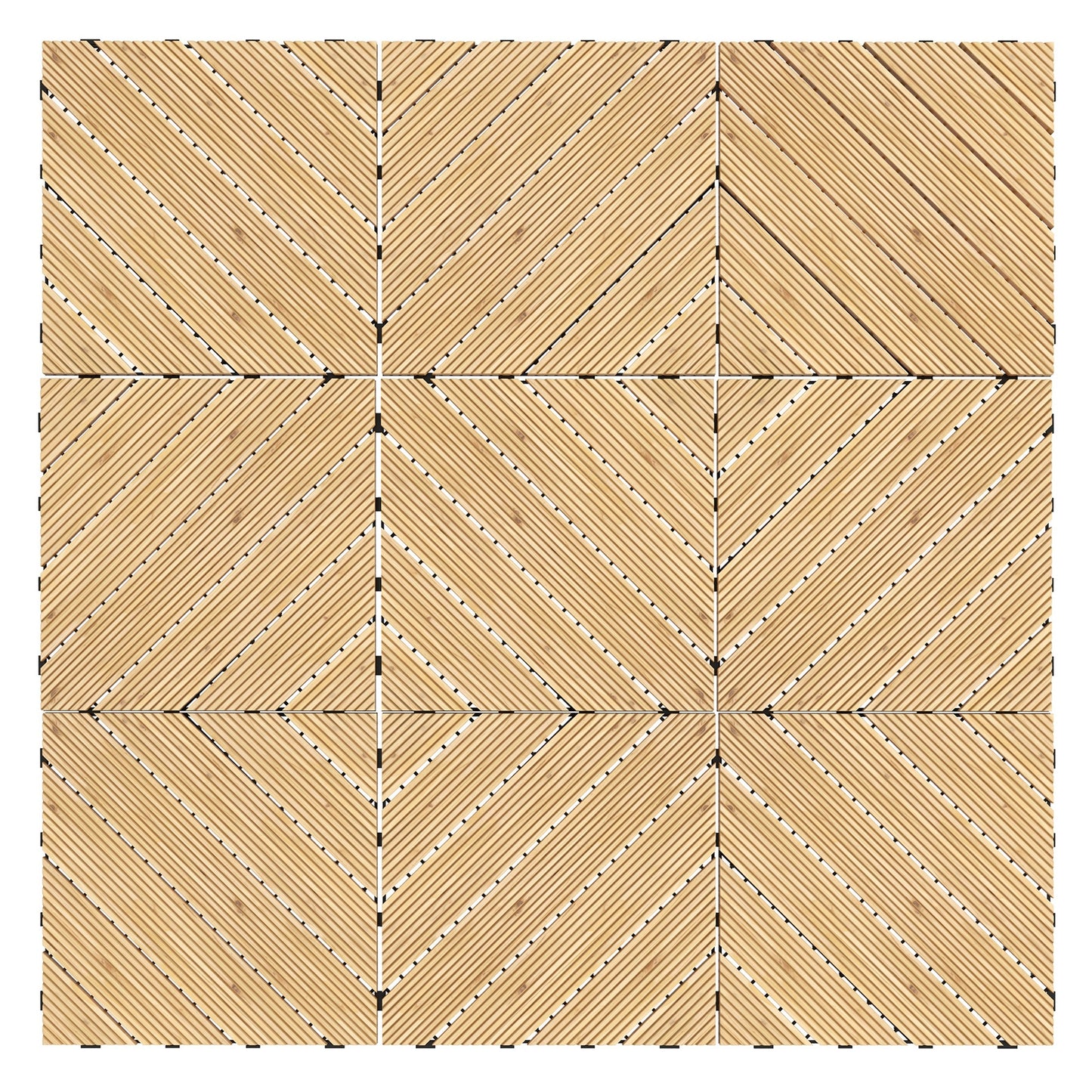 9 Piece Garden Decking Tiles Wooden Outdoor Flooring Tiles for Patio, Balcony, Terrace, Hot Tub, Yellow