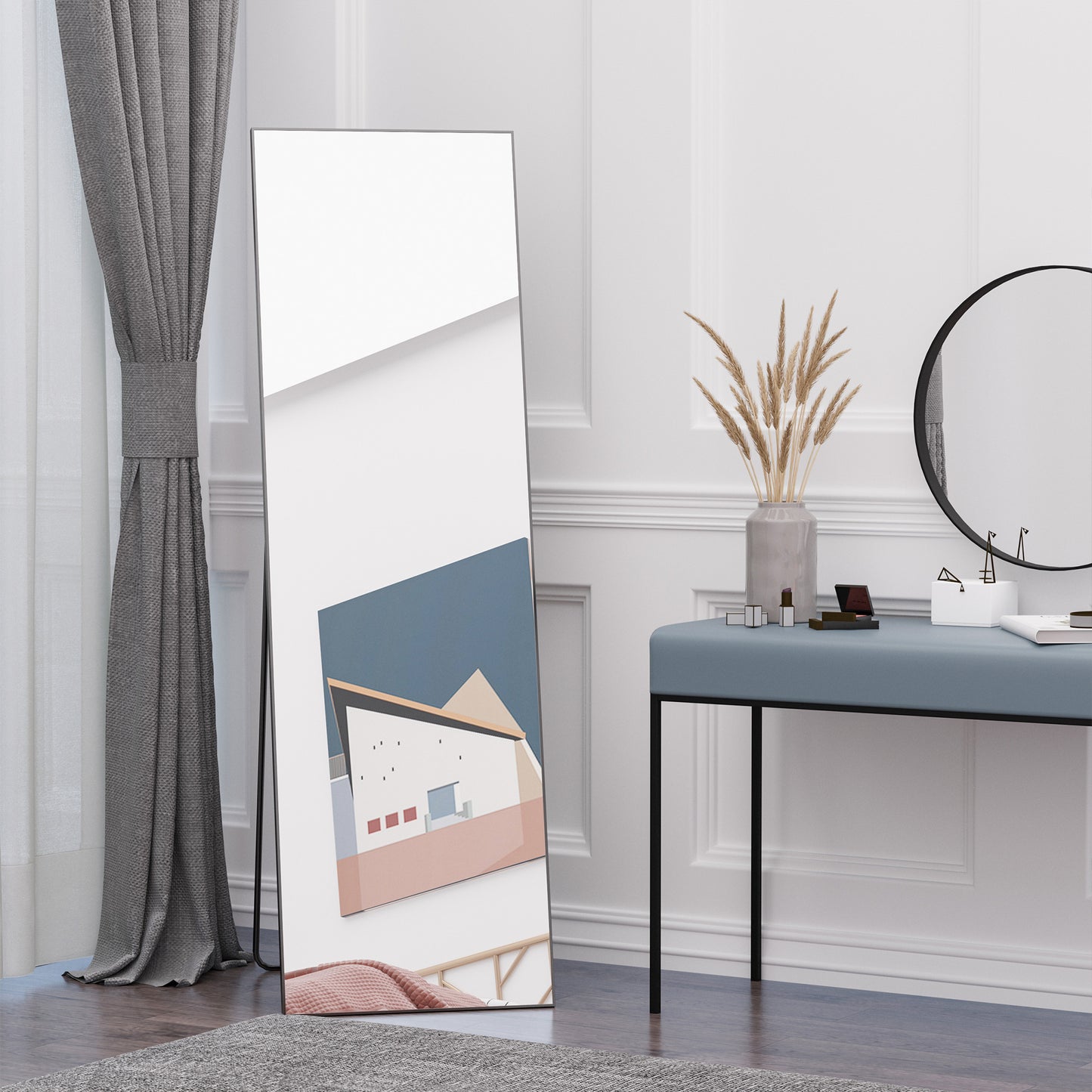 Full Length Dressing Mirror, Floor Standing or Wall Hanging, Aluminium Alloy Framed Full Body Mirror for Bedroom, Living Room, Black