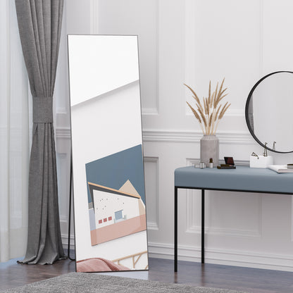 Full Length Dressing Mirror, Floor Standing or Wall Hanging, Aluminium Alloy Framed Full Body Mirror for Bedroom, Living Room, Black