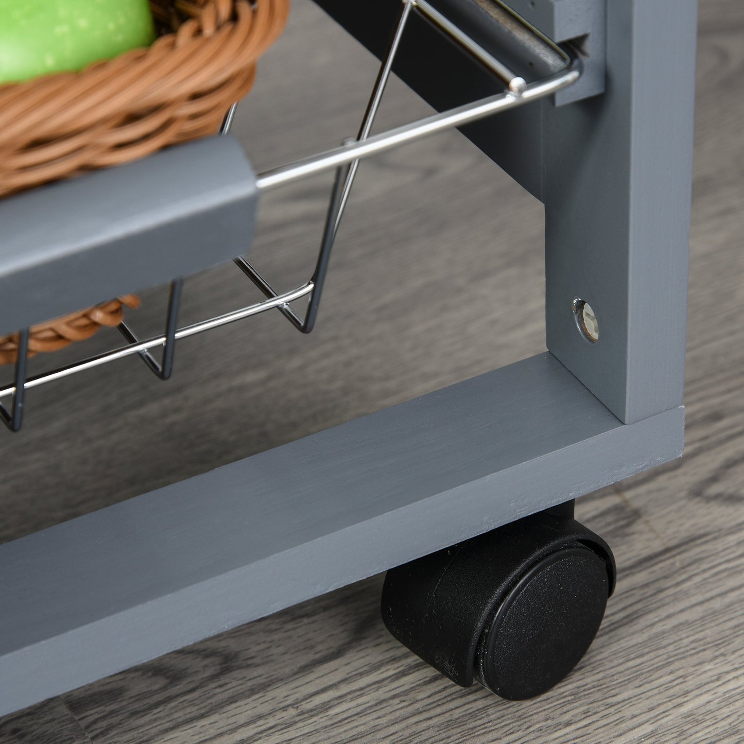 Kitchen Trolley, Multi-Use Kitchen Island w/ 4 Baskets 2 Side Racks 4 Wheels Food Storage Smooth Rolling Compact Furniture Dark Grey