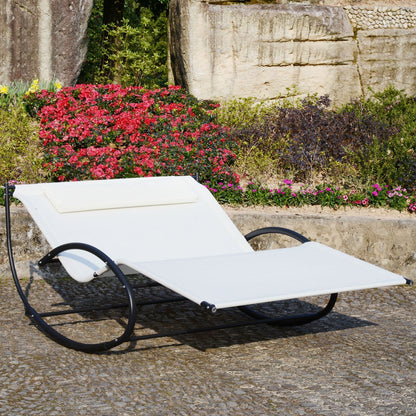 Outsunny Texteline Double Lounger With Pillow - Beige