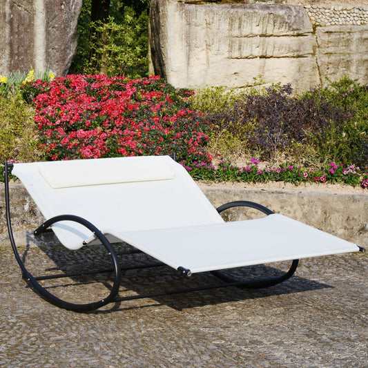 Outsunny Texteline Double Lounger With Pillow - Beige