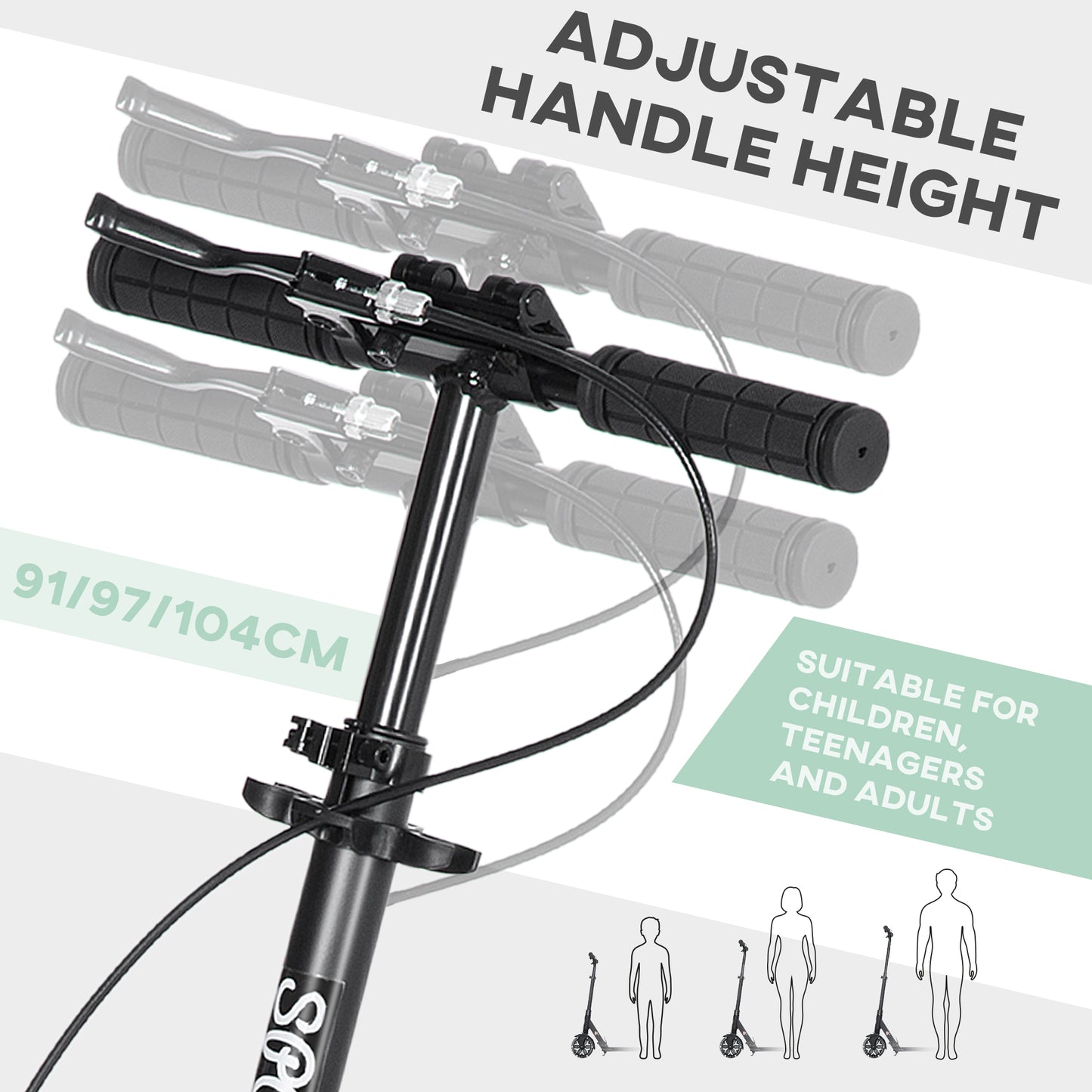 One-click Folding Kick Scooter for 14+ w/ Adjustable Handlebar, Push Scooter with Kickstand, Dual Brake System, Shock Absorber, 200mm Wheels