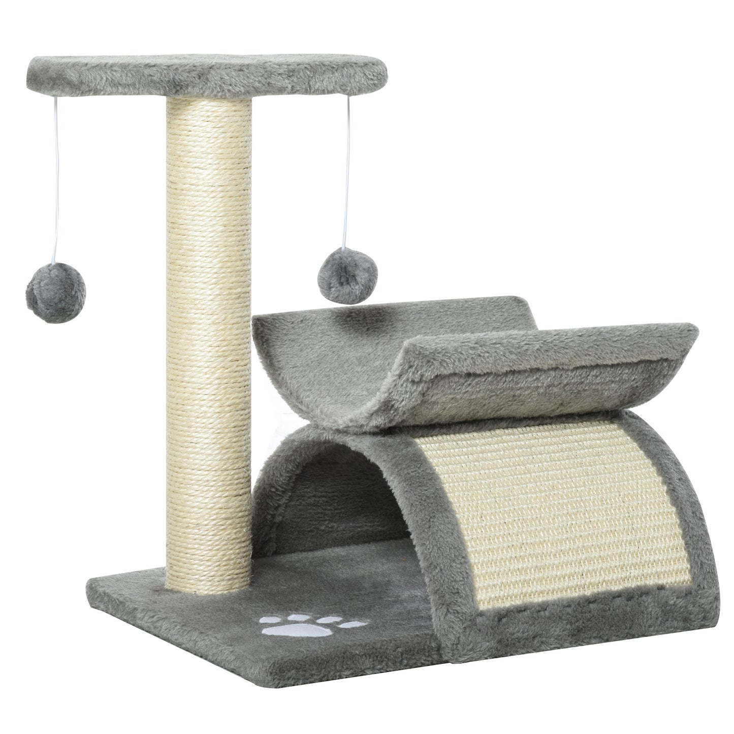 Pawhut Cat Scratching Post Cat Tree Kitten Scratcher Kitty Activity Play Centre Sisal Rotatable Top Bar Tunnel Dangling Ball Light Grey