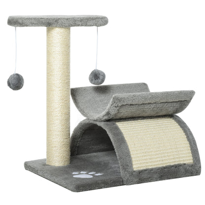 Pawhut Cat Scratching Post Cat Tree Kitten Scratcher Kitty Activity Play Centre Sisal Rotatable Top Bar Tunnel Dangling Ball Light Grey