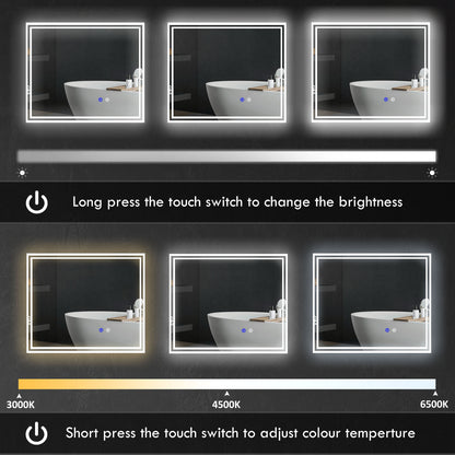 Kleankin LED Bathroom Mirror with Lights, Illuminated Makeup Mirror, Vanity Mirror with 3 Colour, Smart Touch, Anti-Fog