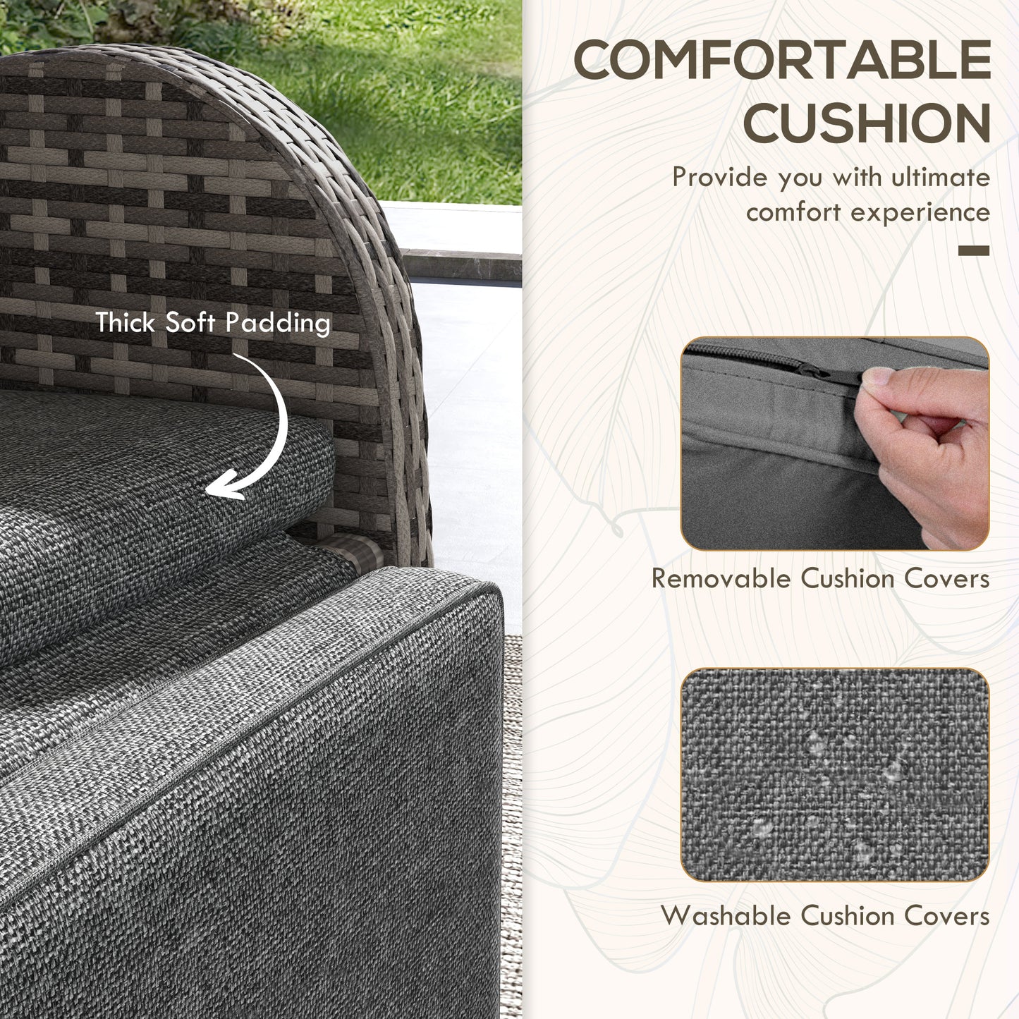 Outsunny 2 Seater Patio Rattan Wicker Chaise Lounge Sofa Set w/ Cushion for Patio Yard Porch