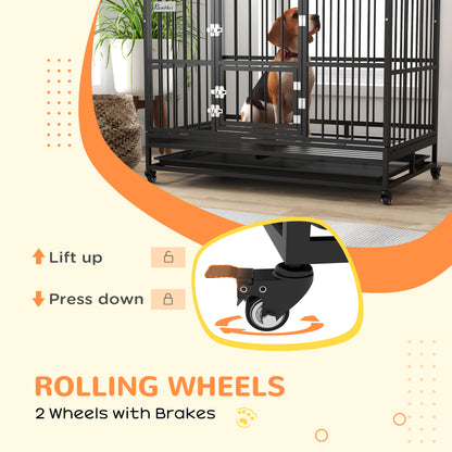 PawHut 48" Heavy Duty Dog Crate on Wheels, with Removable Tray, Openable Top, for L, XL Dogs - Black