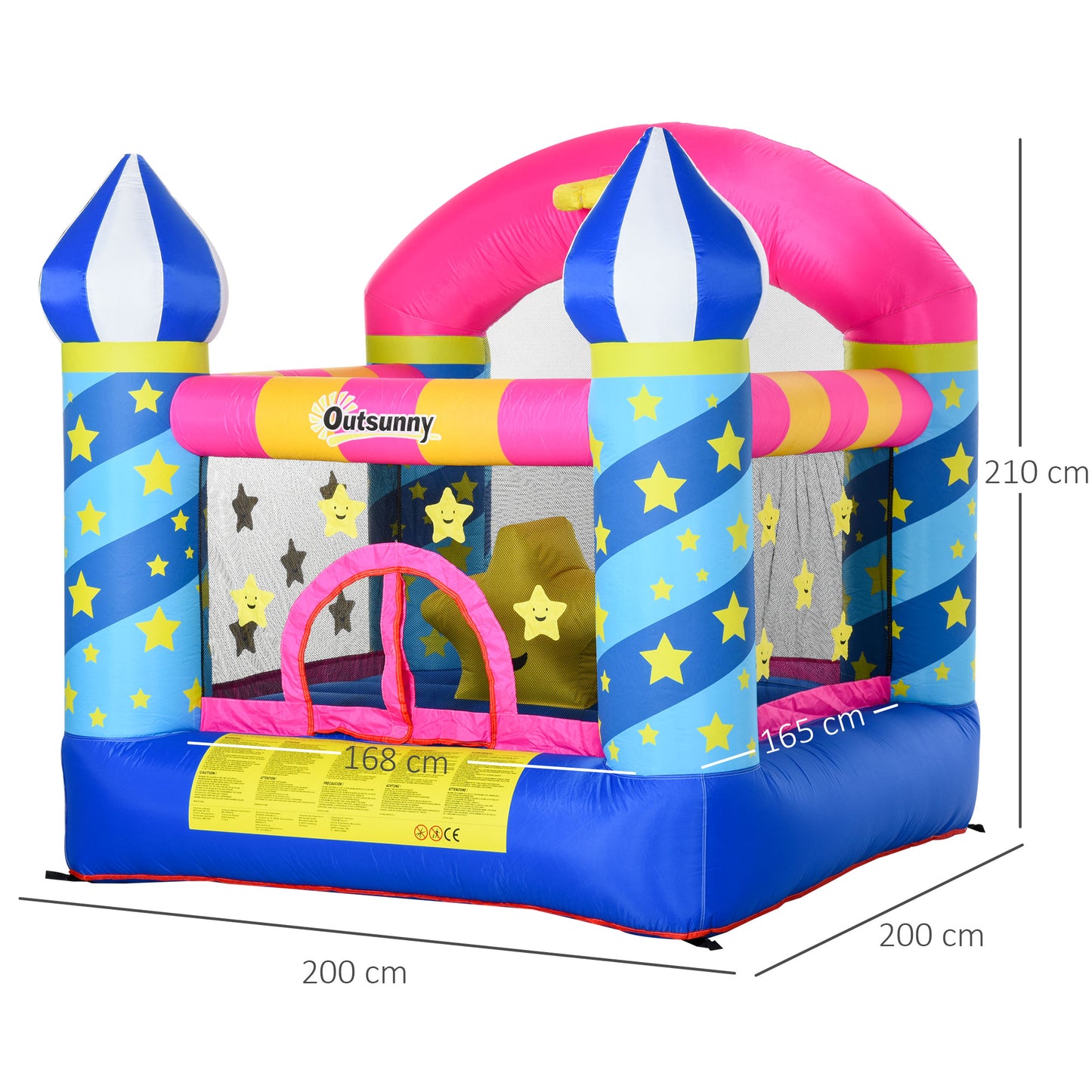 Outsunny Kids Bounce Castle House Inflatable Trampoline Basket with Inflator for Age 3-12 Castle Stars Design 2.25 x 2.2 x 2.15m